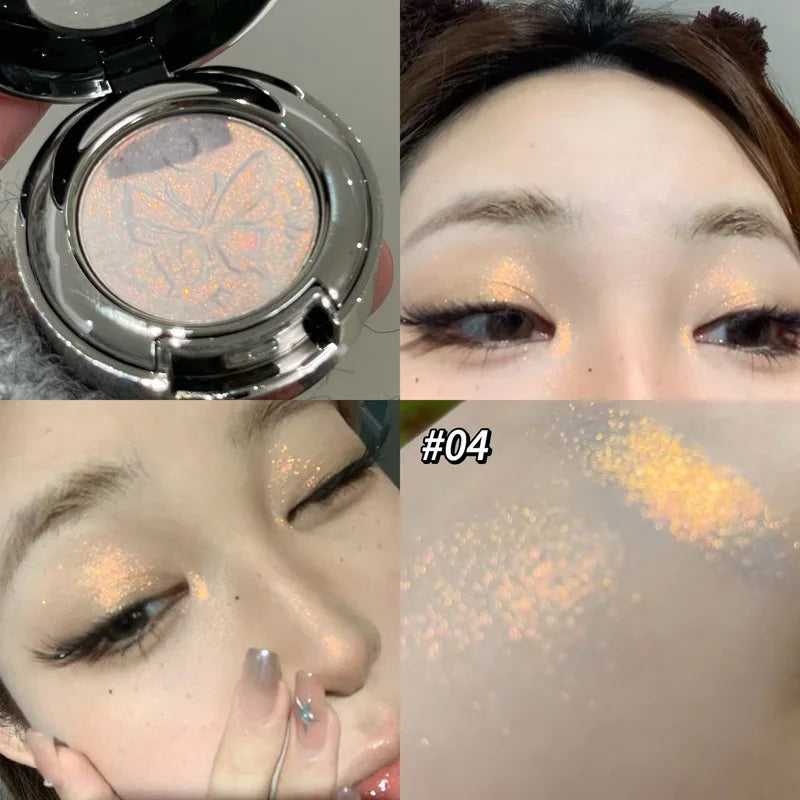 3D Butterfly Embossing Chameleon Eyeshadow Monochrome Metallic Changing Shiny Glitter Blue Purple Highlight Eye Makeup...