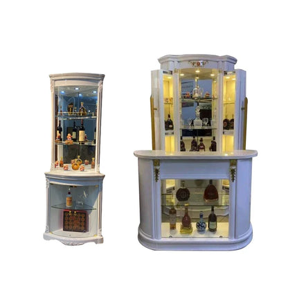 Style Luxury Wood Wine Rack Sideboard Cabinet Storage Home Furniture Royal Living Room Wooden Glass Display Wine Cabinet...
