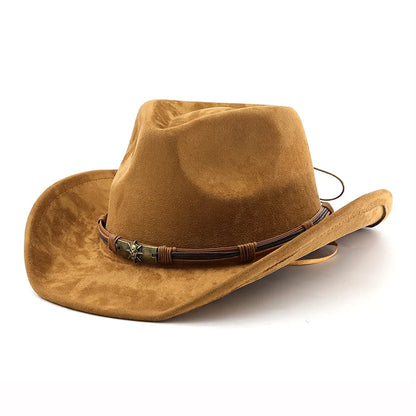Suede Western Cowboy Hat For Men Women Vintage Rolled Brim Felt Jazz Hats Outdoor Travel Knight Hats | Kimlud Outdoor...