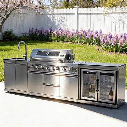Sturdy 304 Stainless Steel Outdoor Kitchen Cabinet With Grill Cooktop Sink Fridge Rolling Movable On Wheels For Backyard Patio G - Kimlud