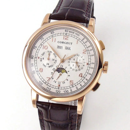 Corgeut Multi Functional Watch Automatic Mechanical Watch for Men 42mm Day Date Month Year Day/Night ST1655 Movt Polished Case
