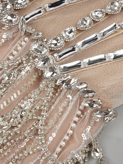 VC Glamorous Silver Sequin Spaghetti Strap Maxi Dress Gown with Cut-Out Detail and High Slit for Red-Carpet Galas