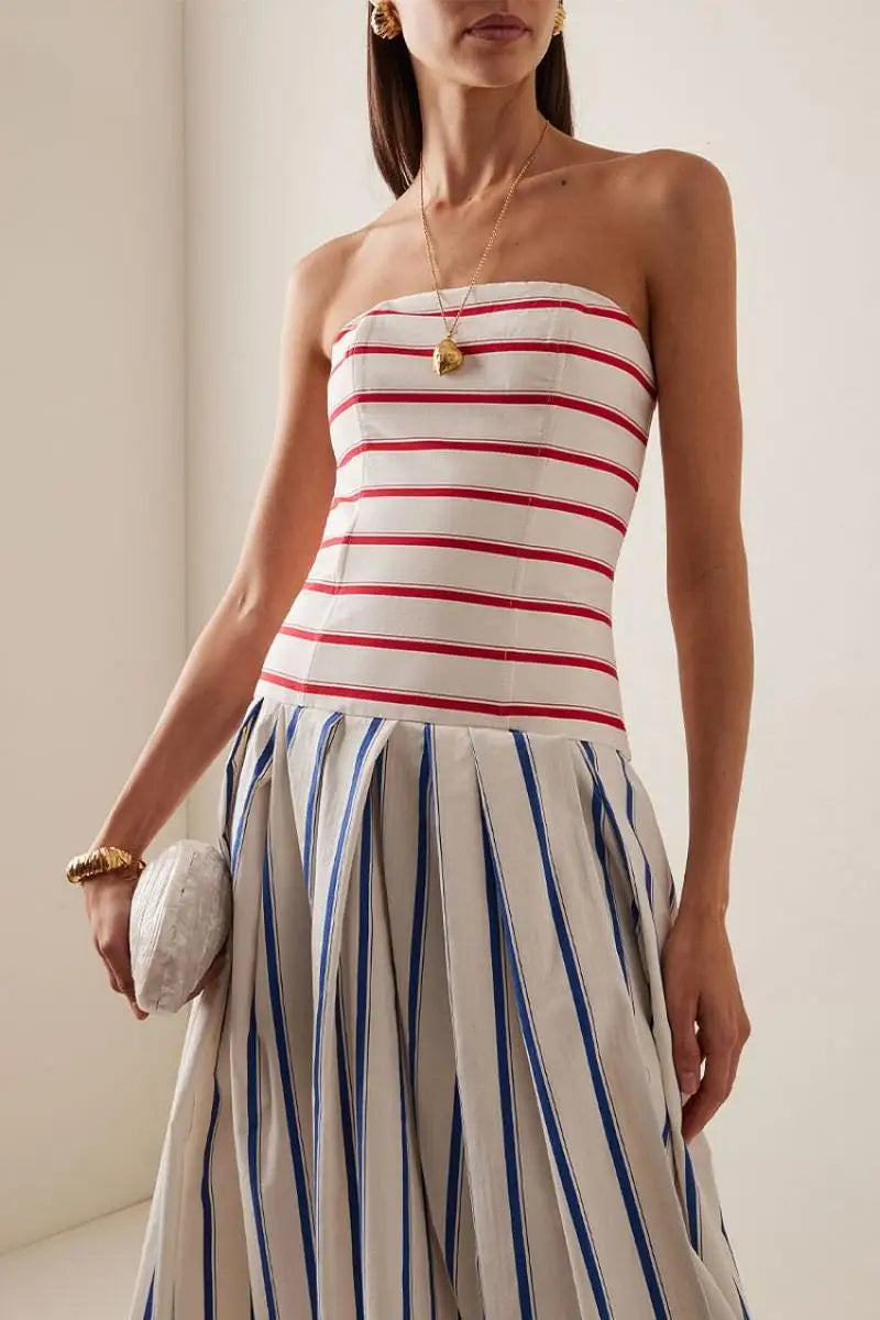 Women Bandeau Dresses Flaxmaker Sexy Off The Shoulder Sexy Striped Print Sling Maxi Dress Beach Sundress 2025 | Kimlud...