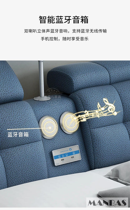 Linlamlim Ultimate Tech Smart Bed - Multifunctional Bedframe with Genuine Leather and Bluetooth Speaker, Drawers,...