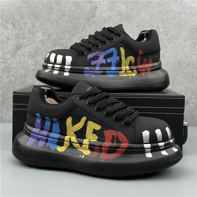Mens Platform Sneakers White Adds Height Lace Up Casual Shoes Breathable Walking Shoes Comfortable Four Seasons Vulcanize Shoes