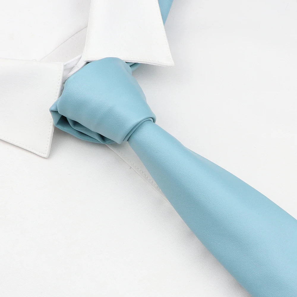 Men's New Novelty PU Leather Ties Casual Solid Colorful Red Black Blue Pink PU Neckties Necktie Wedding Business Suit...