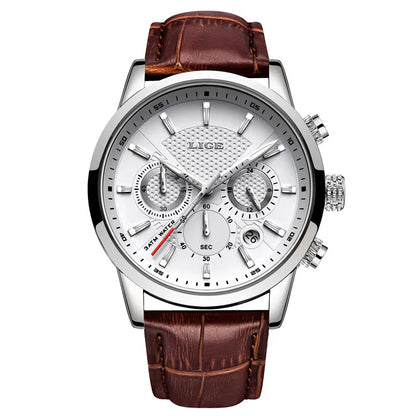 LIGE Watches Men 2025 Top Brand Luxury Casual Leather Quartz Men Watch Man Business Clock Male Sport Waterproof Date Chronograph