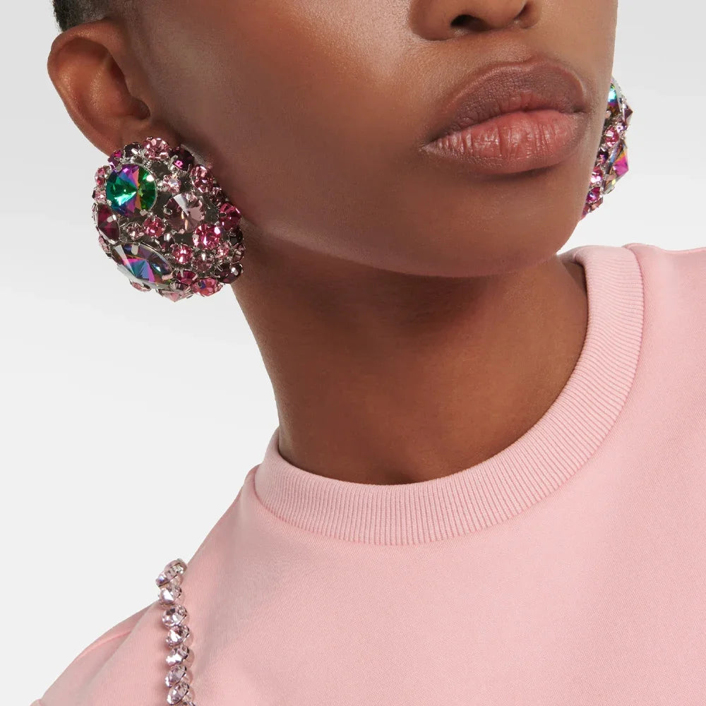 Round Crystal Ear Clip Earrings No Piercing Jewelry Free Shipping Christmas Gift Colorful Rhinestone Clip Earrings for...