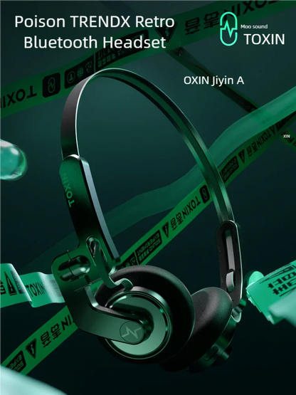 TOXIN Trend X Retro Wireless Bluetooth Headphones Over-Ear Lightweight Foldable with Microphone Comfortable Earpads for Music