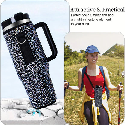 40oz bling shiny rhinestone Water Bottle Bag protecting case For Stanley Quencher Cup Sleeve Strap Pouch
