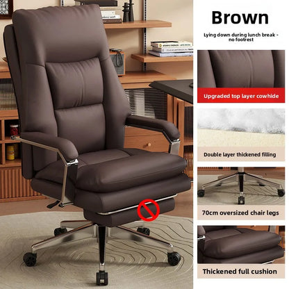 Leather Boss Chair Office Chair Recumbent Back Study Chair Ergonomic Home Computer Chair