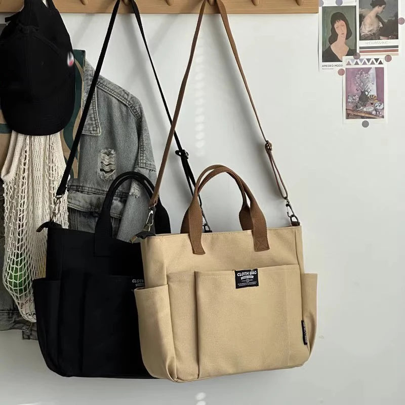 Urban Minimalist Female Student Large Capacity Commuting Horizontal Canvas Single Shoulder Diagonal Cross Portable Tote Bag - Kimlud