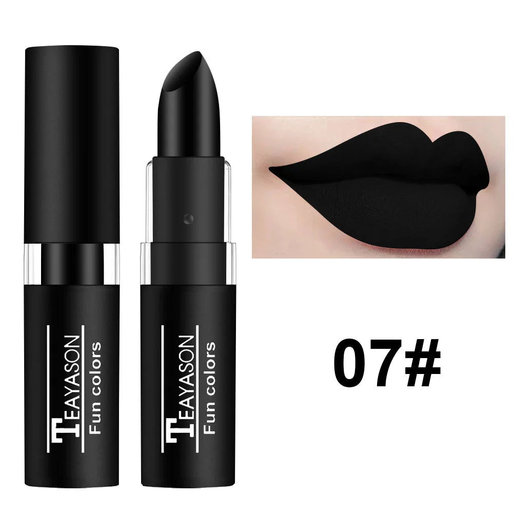 1Pcs Long Lasting Pigment Nude Purple Black Blue Red Green Lipstick Waterproof Velvet Matte Luxury Lips Makeup Cosmetics