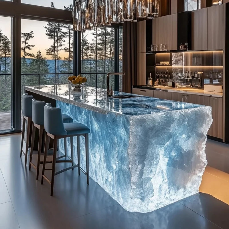 Modern light luxury home villa bar luminous island table custom transparent resin crystal bar glacier art tea table