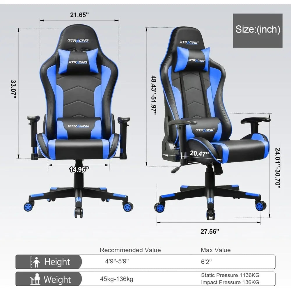 Gaming Chair With Speakers Bluetooth Music Video Game Chair Audio Ergonomic Design Heavy Duty Office Computer Desk Chair（Blue）-N