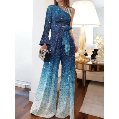 Women's High Waist Wide Leg Pants Single oulder Straight Cut plus Size Long Trousers Polyester Fiber Summer 2024