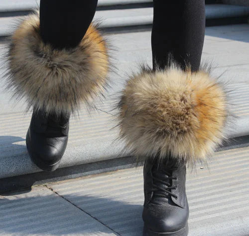 Luxury Faux Fur Fox Artificial Raccoon Shoes Cover Leg Warmers Ankle Boots Feet Cuffs Socks Cover Shoes Sleeve Elastic DIY - Kimlud