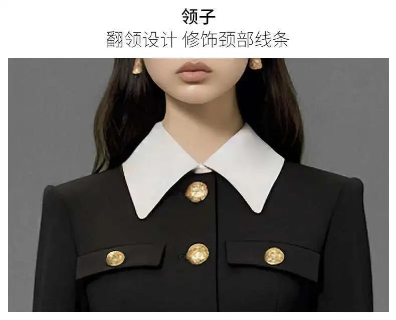 Luxury Quality 2025 Spring Autumn Single Breasted Golden Button Long Full Sleeve Blazer Suit Coat Pleated Short Dresses Women
