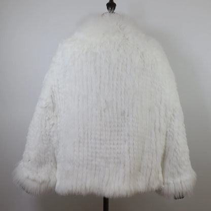 Hot Women Knitted 100% Real Rabbit Fur Shawl Winter Warm Genuine Rabbit Fur Pashmina Coat With Fox Fur Collar For Female...