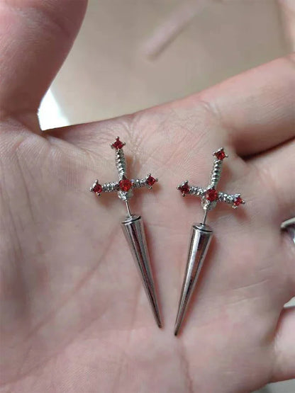 Kiss Jewelry Punk Sword Gothic Kinitial Piercing Earrings for Woman Men Gothic Crystal Ear Jacket Stud Earrings Jewelry - Kimlud