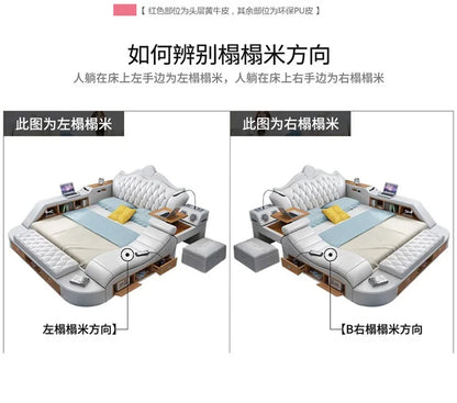 Headboard Storage Double Bed Queen Drawers King Size Smart Bed Luxury Princess Modern Letto Matrimoniale Bedroom...