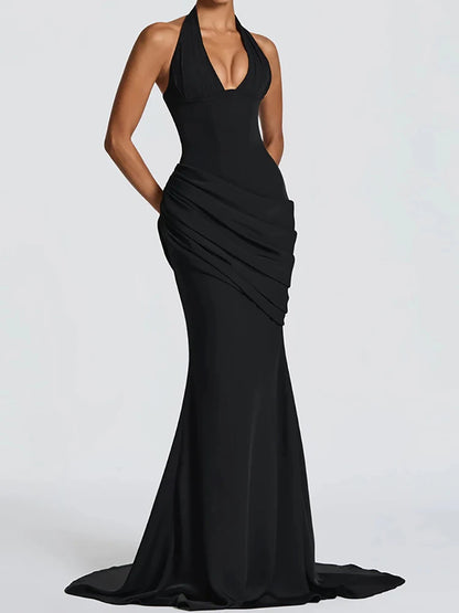 Women's Sleeveless Patchwork Maxi Dress Summer Halter Backless Party Dress Elegant Bandage Style Solid Color Holiday...