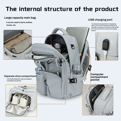 Fashionable large capacity multi pocket multifunctional outdoor travel backpack, handbag hiking bag suit