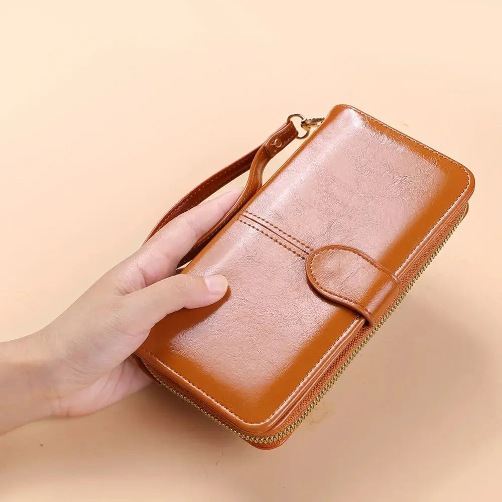 Women's Vintage Oil Wax PU Leather Clutch Wallet Female Large Capacity Phone Purse Ladies Wristband Simple Card Holder...