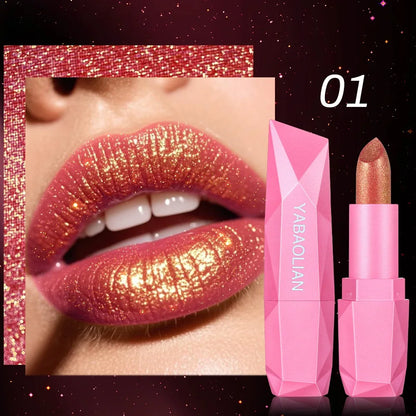 Gold Sparkling Brown Metallic Glitter Lipstick Long-Lasting Waterproof Non-Fade Shimmer Glitter Pearl Sexy Nude Lip...