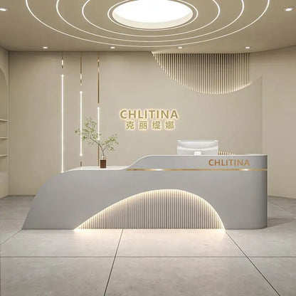 Welcome Service Reception Desks Sales Office White Front Reception Desk Cash Register Salon Recepciones Para Negocio Furniture - Kimlud