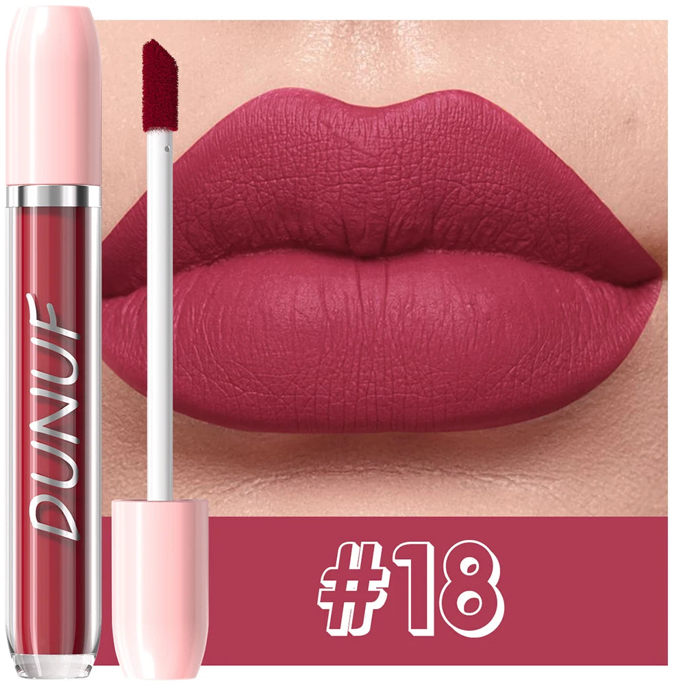 DUNUF 1Pc Matte Lip Gloss Bean Paste Liquid Lipstick Long-Lasting Waterproof Easy To Color Non-Fading Sexy Red Matte Lip Glaze