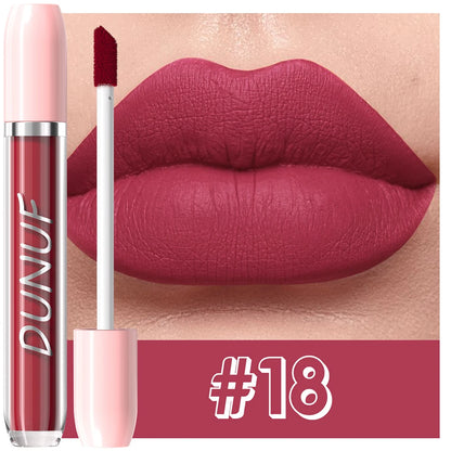 DUNUF 1Pc Matte Lip Gloss Bean Paste Liquid Lipstick Long-Lasting Waterproof Easy To Color Non-Fading Sexy Red Matte Lip Glaze