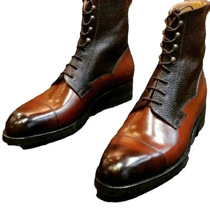Brown Lace Up Mid Calf Men Shoes Men's Dress Shoes Leather Boots High Quality Party Shoes Fashion Big Size 48 Zapatillas Mujer