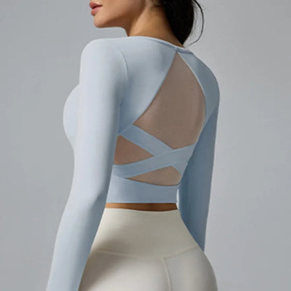 Cloud Hide White Yoga Shirts Long Sleeve Pilates Ballet Blouse Sexy Women Sports Gym Fitness Top Running T-Shirt Workout Shirt - Kimlud