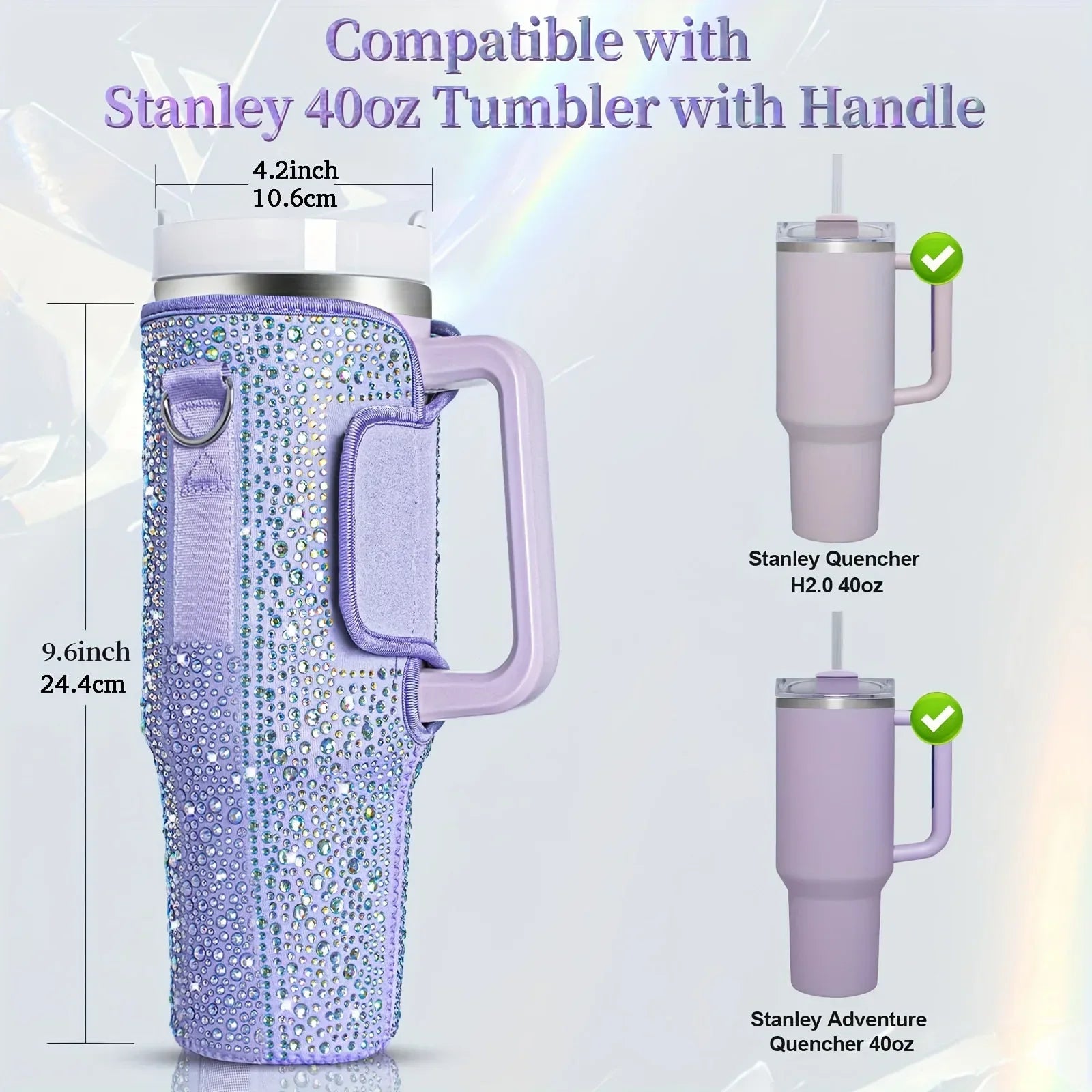 40oz bling shiny rhinestone Water Bottle Bag protecting case For Stanley Quencher Cup Sleeve Strap Pouch