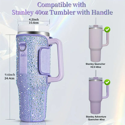 40oz bling shiny rhinestone Water Bottle Bag protecting case For Stanley Quencher Cup Sleeve Strap Pouch