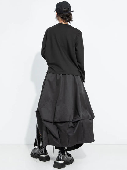 [EAM] High Elastic Waist Black Irregular Slit Casual A‑Line Half‑body Skirt Women Fashion Tide New Spring Autumn 2026...