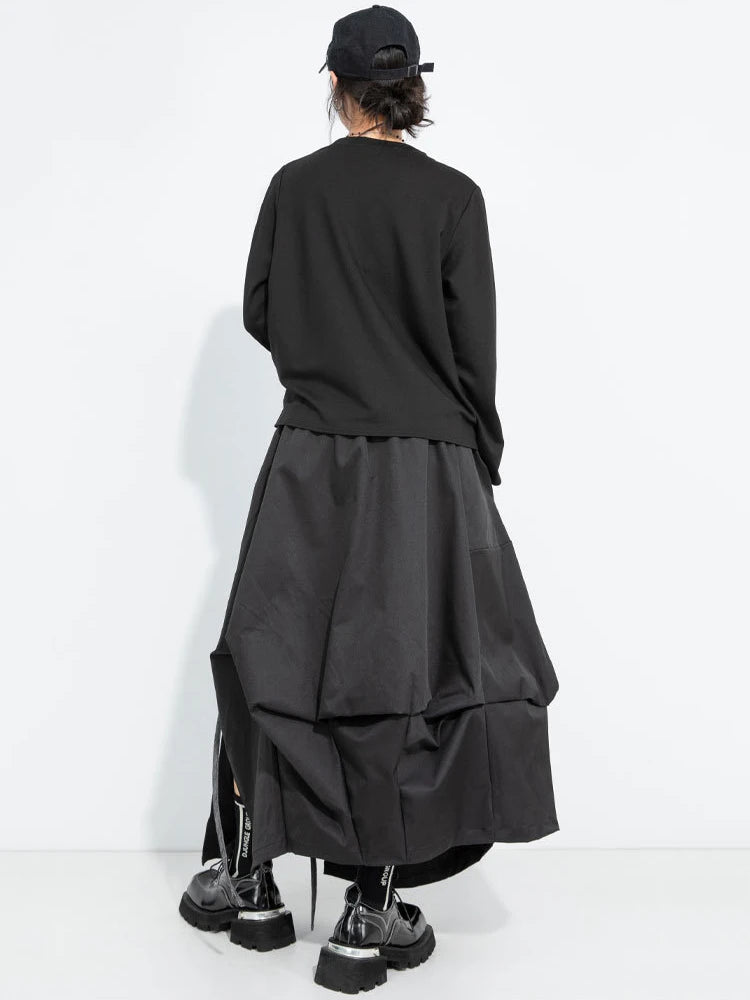 [EAM] High Elastic Waist Black Irregular Slit Casual A‑Line Half‑body Skirt Women Fashion Tide New Spring Autumn 2026...