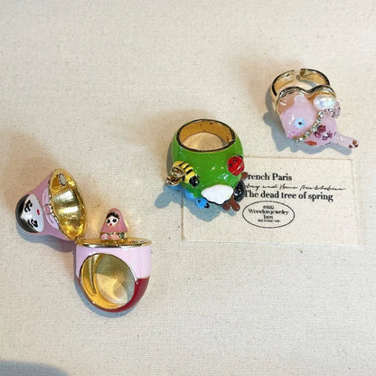 Colorful Enamel Oil Drip Doll Cute Russian Nesting Doll Green Frog Sweet Cool Stacking Ring for Women Girl Creative Jewelry