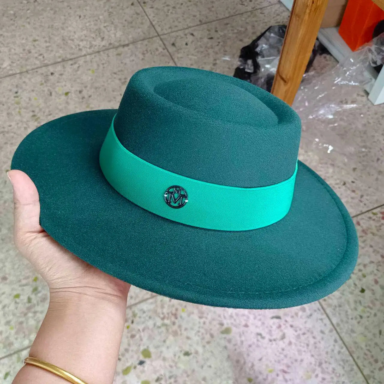 French felt hat Flat-top  Autumn and winter felt hats Letter accessories women's wide-brimmed hat sombrero fedora  sombrero