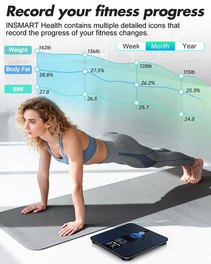 Smart Body Weight Scale with Large Display, Bluetooth Sync for BMI & Heart Rate, 500lbs Capacity | Kimlud Premium Monitor