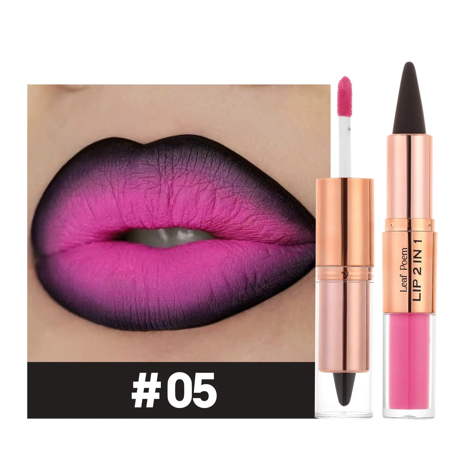 Sexy Red Black Lipstick Waterproof Lipliner Makeup Black Purple Rose Double Head Matte Lipgloss Tapered Lip Liner...