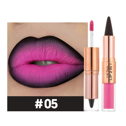 Sexy Red Black Lipstick Waterproof Lipliner Makeup Black Purple Rose Double Head Matte Lipgloss Tapered Lip Liner...
