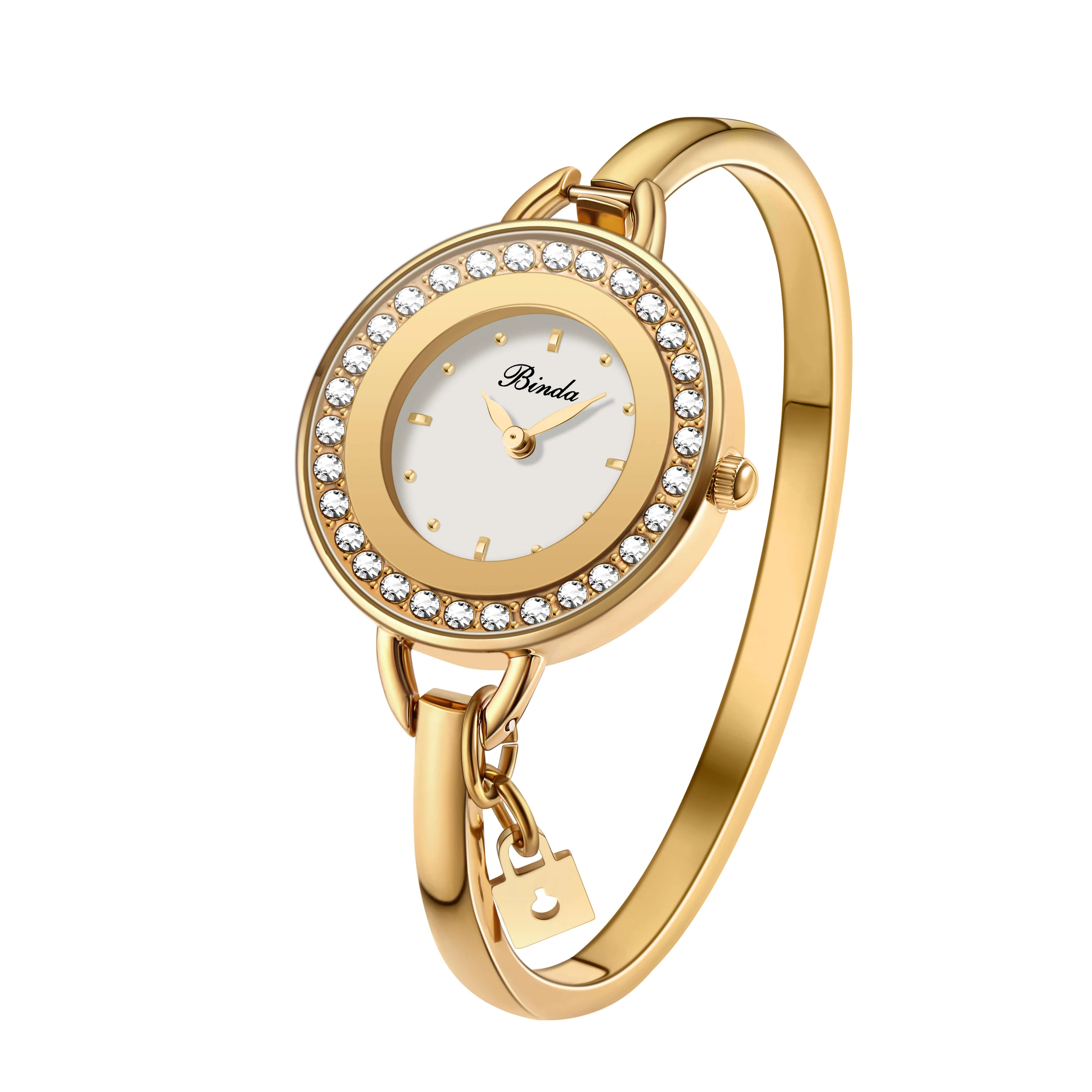 Binda Women’s Elegant Waterproof Quartz Watch – Rainbow Gold Stainless Steel Bracelet, Round Delicate Dial | Kimlud Mid...