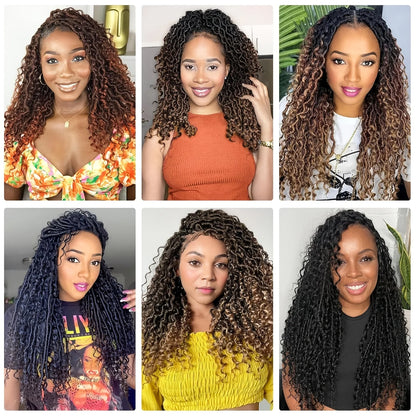 7 Packs Goddess Locs Crochet Hair, Boho River Locs with Curly Ends, Synthetic Faux Locs Braiding Hair Extensions for Women