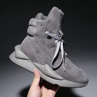 High-top Men's Sneakers Cow Suede Original Design Casual Boots Non-slip Wearable Women's Sneakers Round-toe Cool Sports Shoes - Kimlud