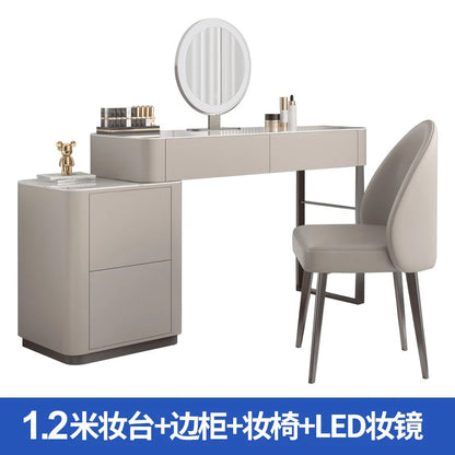 Luxury Led Light Dressing Table Mirror Grey Bedroom Girls Dressing Table Drawer European Makeup Comodas Con Cajones...