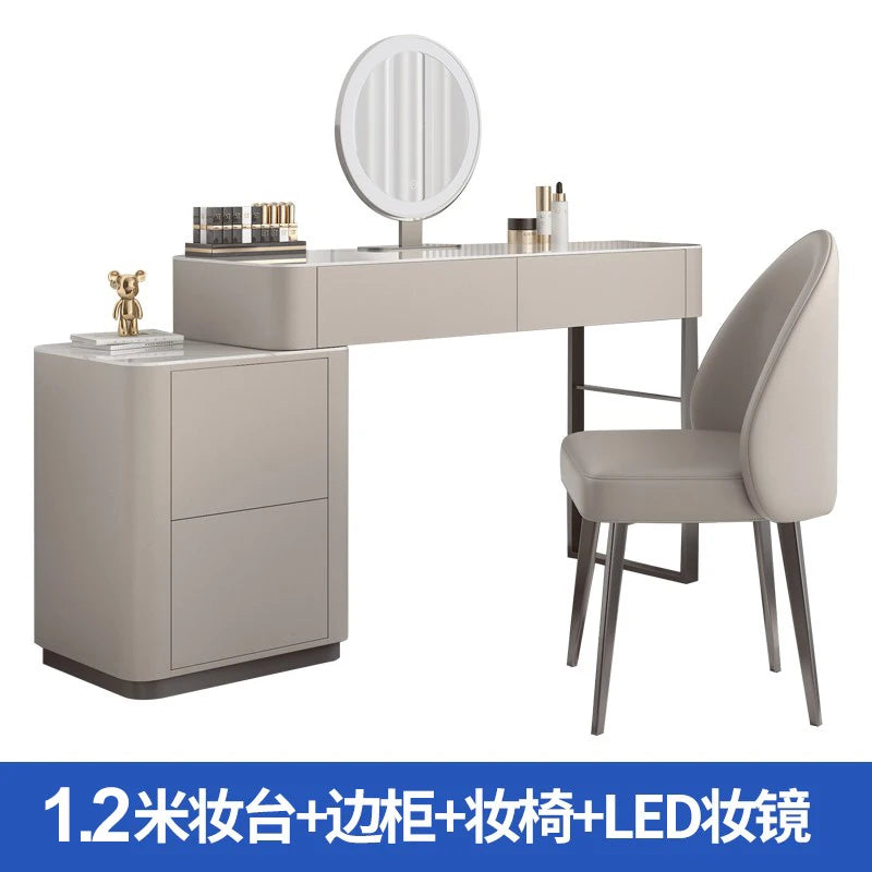 Luxury Led Light Dressing Table Mirror Grey Bedroom Girls Dressing Table Drawer European Makeup Comodas Con Cajones...