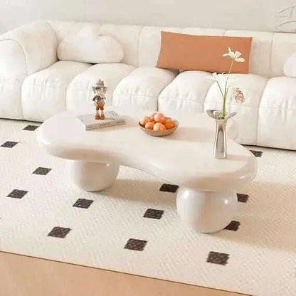 Oval Coffee Table for Living Room Modern Irregular Coffee Table Asymmetrical Unique Center Table (G White 45.7in)
