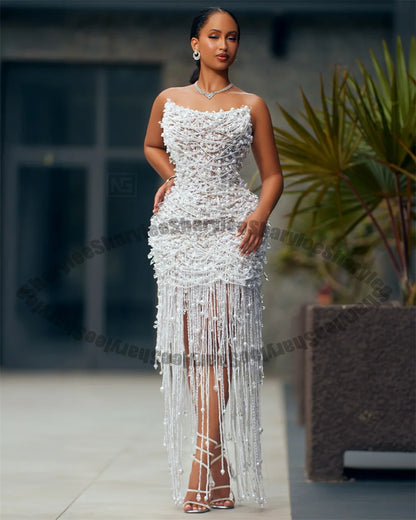 Luxury Slit Beads Evening Dresses Saudi Arabric Dubai Party Gown Vestidos De Fiesta Customized